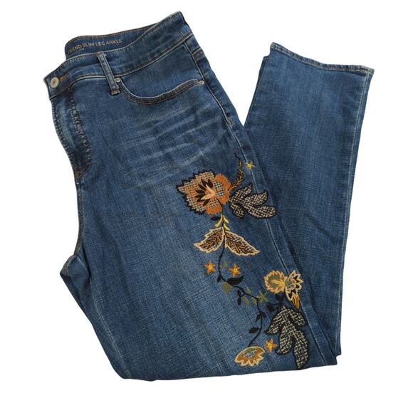 So Slimming Girlfriend Jeans 18R Embroidered Floral Slim Ankle Stretch Blue - Picture 1 of 16